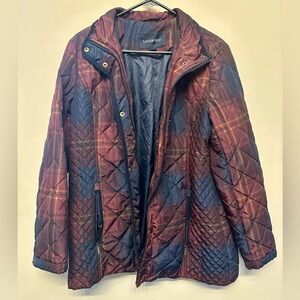 Lands' End Women's Quilted Plaid Puffer Jacket - Red and Blue Size 14